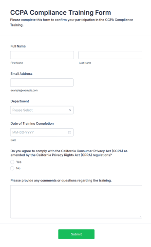 CCPA Compliance Training Form Template