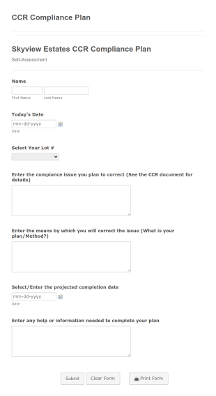 CCR Compliance Plan Form Template