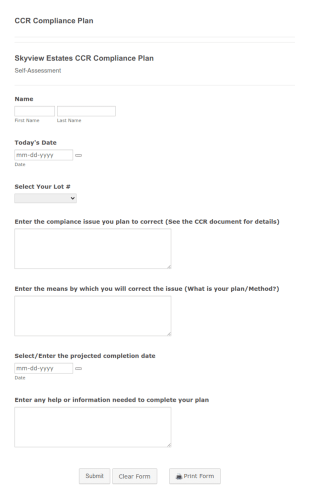 CCR Compliance Plan Form Template