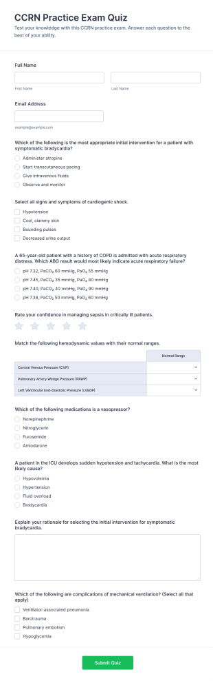 CCRN Practice Exam Quiz Form Template