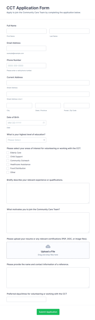 CCT Application Form Template