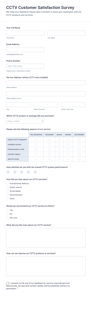 CCTV Customer Satisfaction Survey Form Template