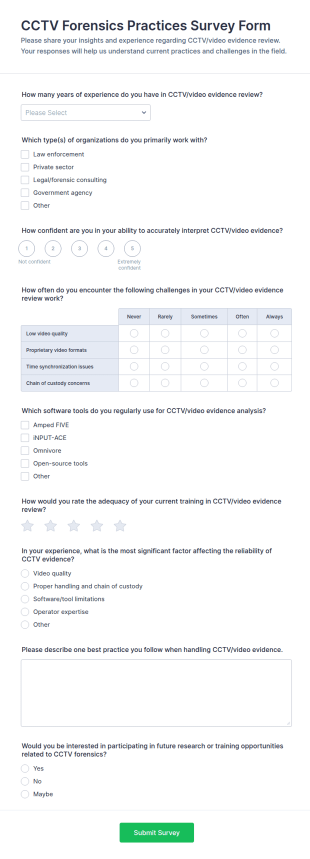CCTV Forensics Practices Survey Form Template