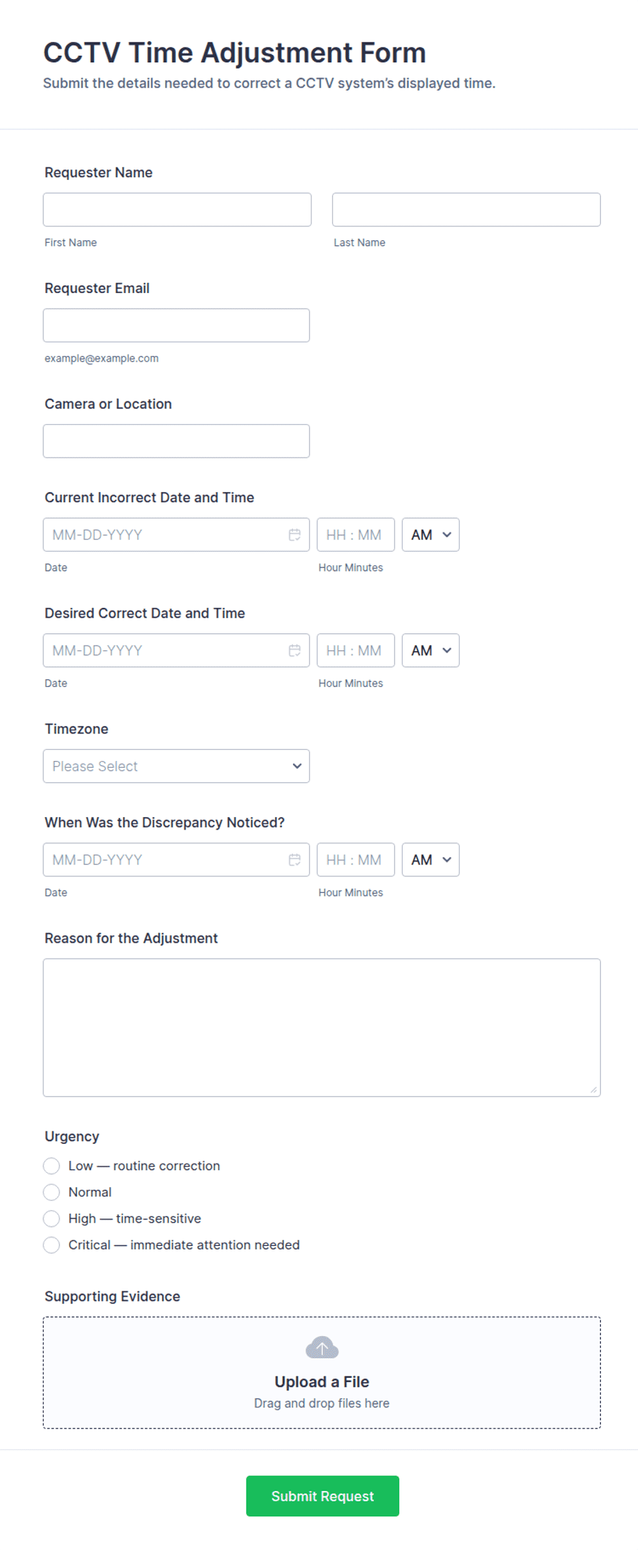 CCTV Time Adjustment Form Template | Jotform