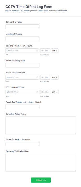CCTV Time Offset Log Form Template