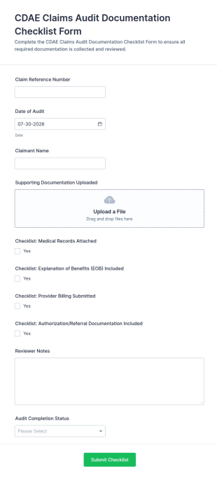 CDAE Claims Audit Documentation Checklist Form Template