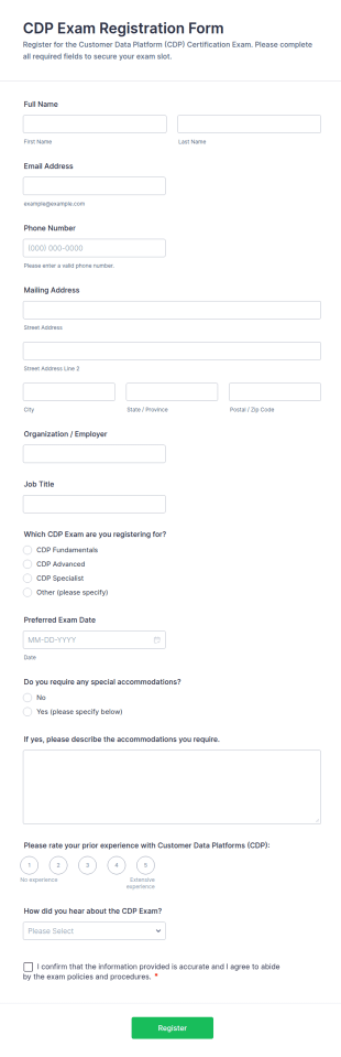 CDP Exam Registration Form Template