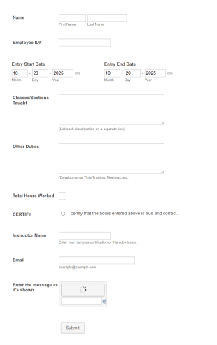 Employee Instructional Hours Form Template