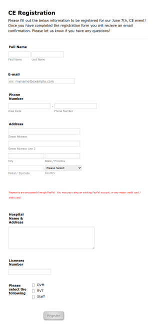 CE Registration Form Template