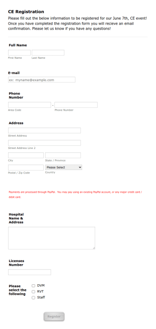 CE Registration Form Template