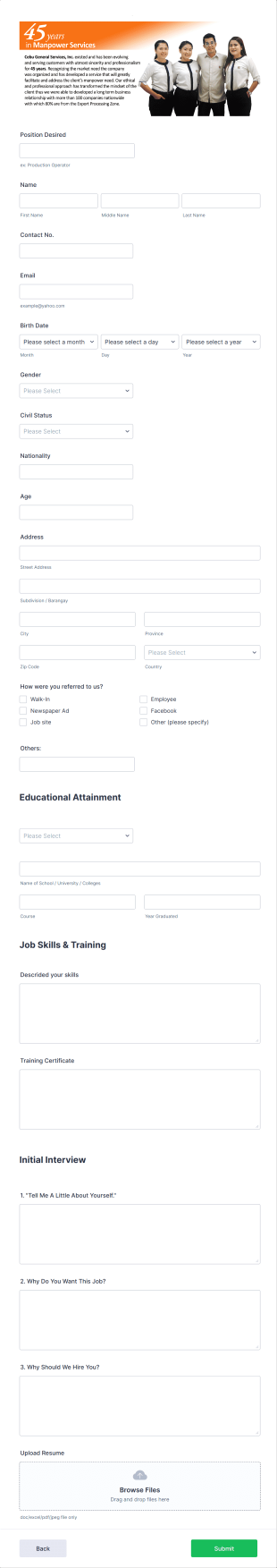General Services Application Form Template