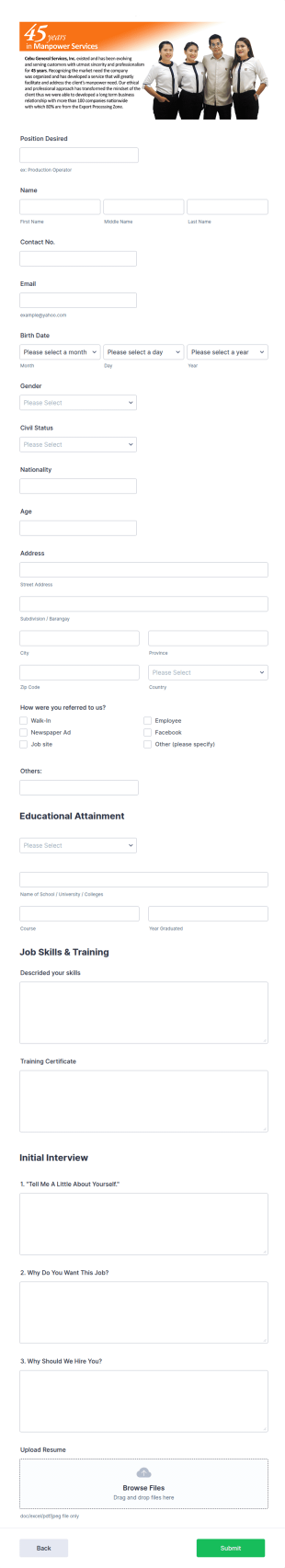 General Services Application Form Template