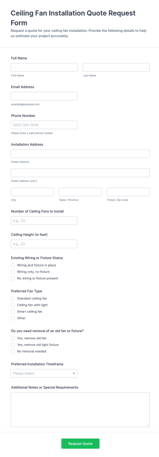 Ceiling Fan Installation Quote Request Form Template