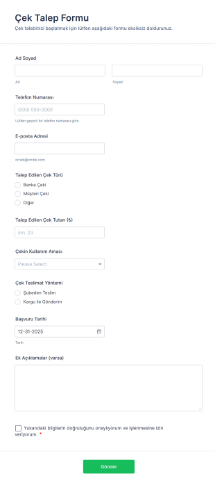 Çek Talep Form Template