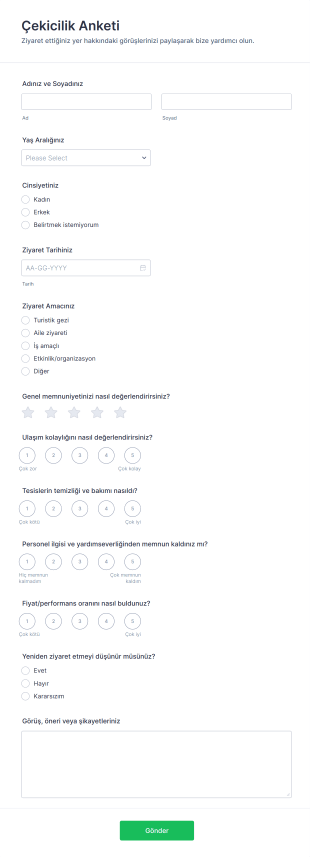 Çekicilik Anketi Form Şablonu