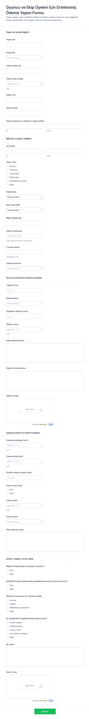 Çekim Ekibi Ve Yapımcı Anlaşması Erteleme Form Şablonu