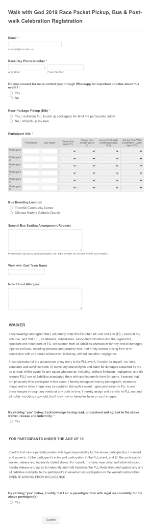 Celebration Event Registration Form Template