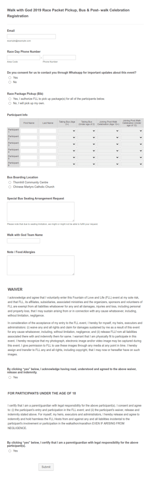 Celebration Event Registration Form Template