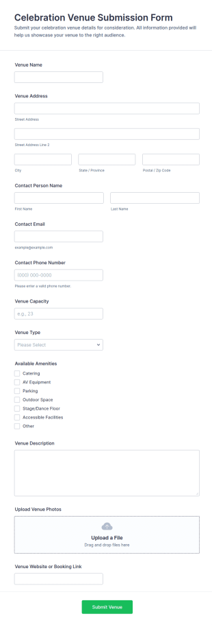 Celebration Venue Submission Form Template