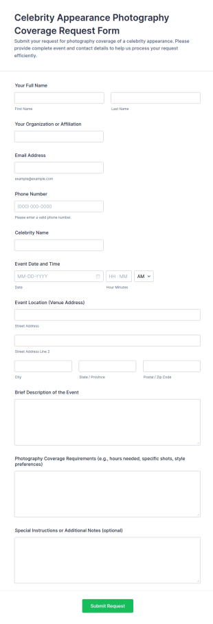 Celebrity Appearance Photography Coverage Request Form Template