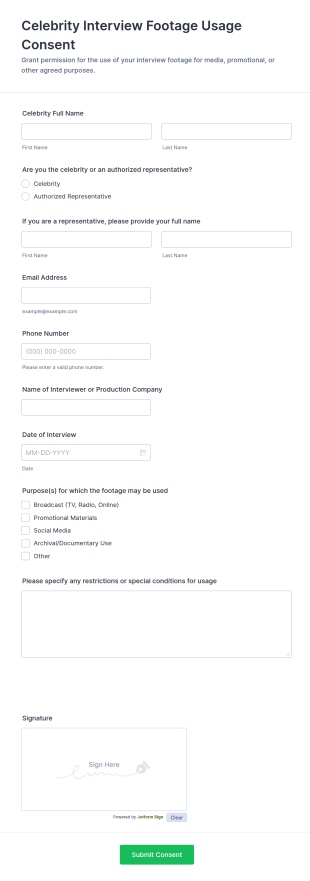 Celebrity Interview Footage Usage Consent Form Template