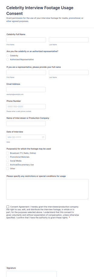 Celebrity Interview Footage Usage Consent Form Template