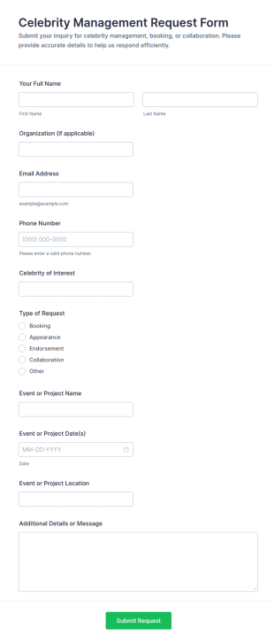 Celebrity Management Request Form Template