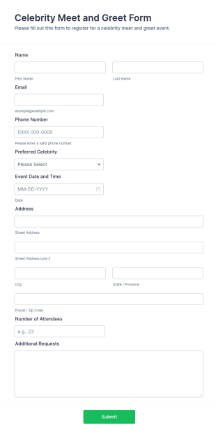 Celebrity Meet And Greet Form Template