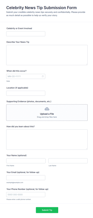 Celebrity News Tip Submission Form Template