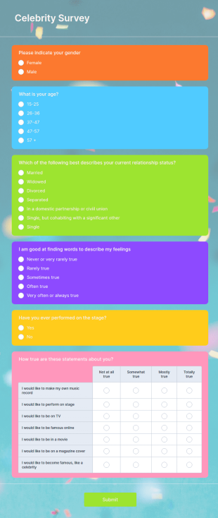 Celebrity Survey Form Template