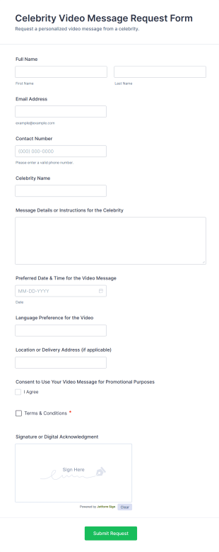 Celebrity Video Message Request Form Template