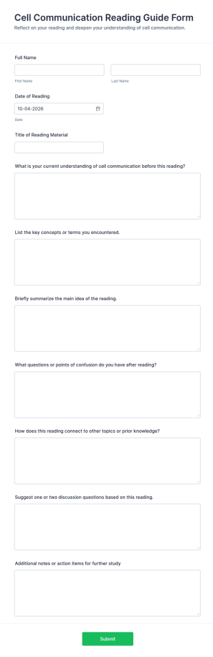 Cell Communication Reading Guide Form Template