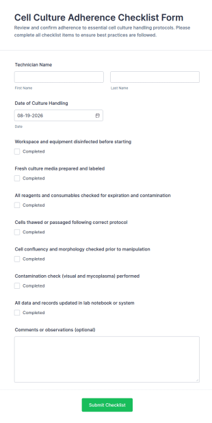 Cell Culture Adherence Checklist Form Template