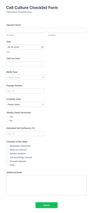Cell Culture Checklist Form Template