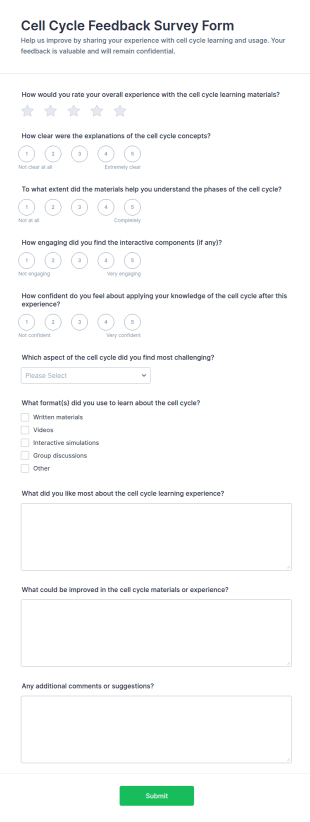 Cell Cycle Feedback Survey Form Template