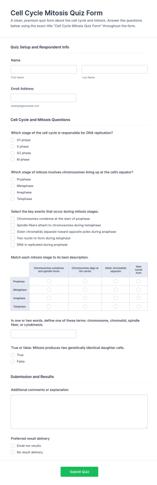 Cell Cycle Mitosis Quiz Form Template