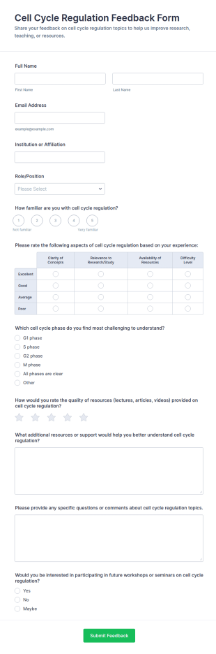 Cell Cycle Regulation Feedback Form Template