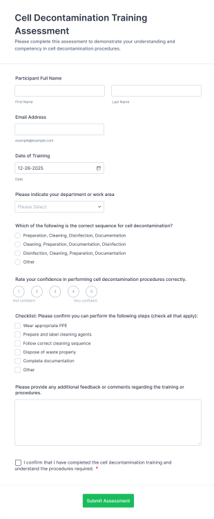 Cell Decontamination Training Assessment Form Template