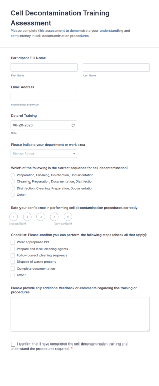 Cell Decontamination Training Assessment Form Template