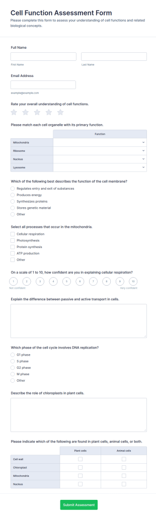 Cell Function Assessment Form Template