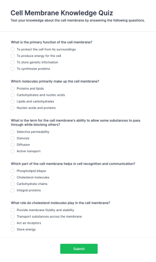 Cell Membrane Knowledge Quiz Form Template