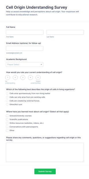 Cell Origin Understanding Survey Form Template