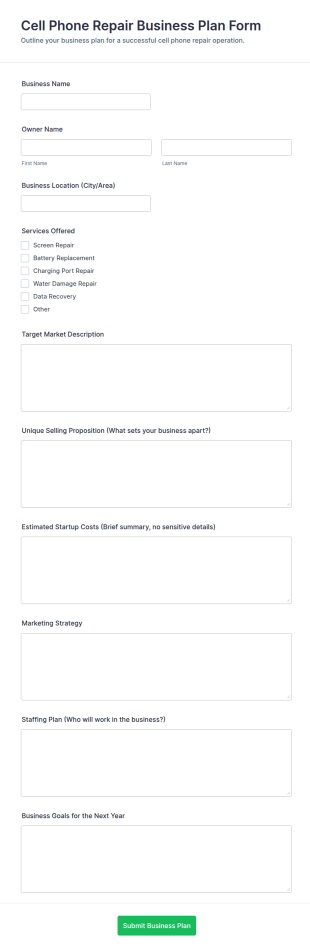 Cell Phone Repair Business Plan Form Template