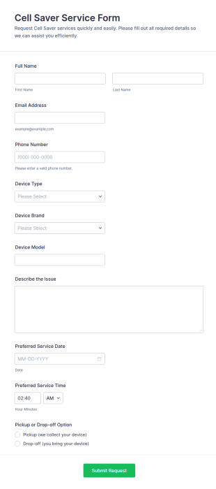 Cell Saver Service Form Template