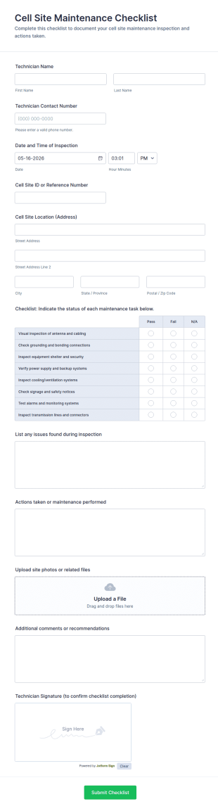 Cell Site Maintenance Checklist Form Template