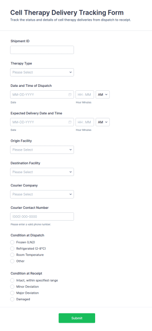 Cell Therapy Delivery Tracking Form Template