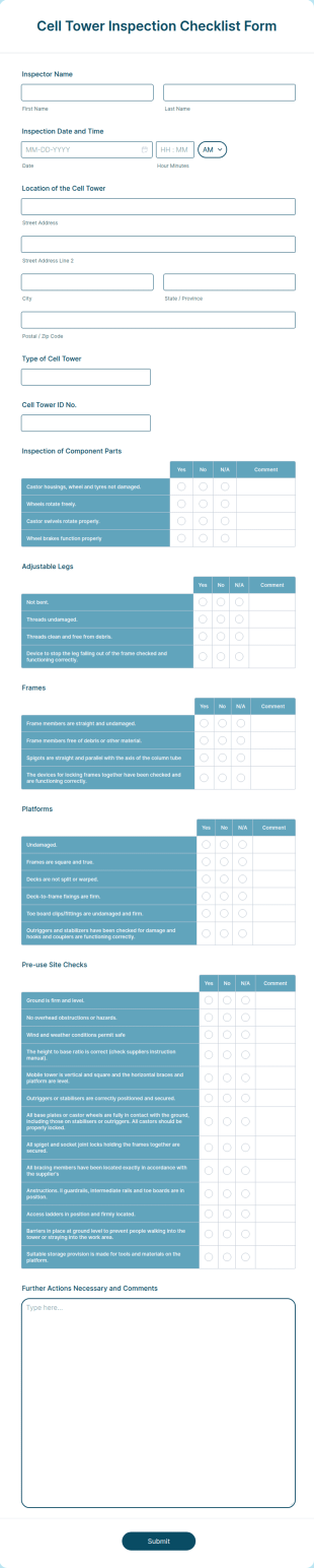 Cell Tower Inspection Checklist Form Template
