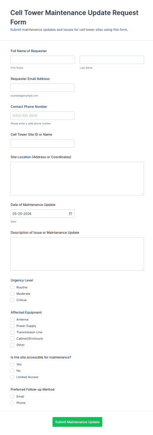 Cell Tower Maintenance Update Request Form Template