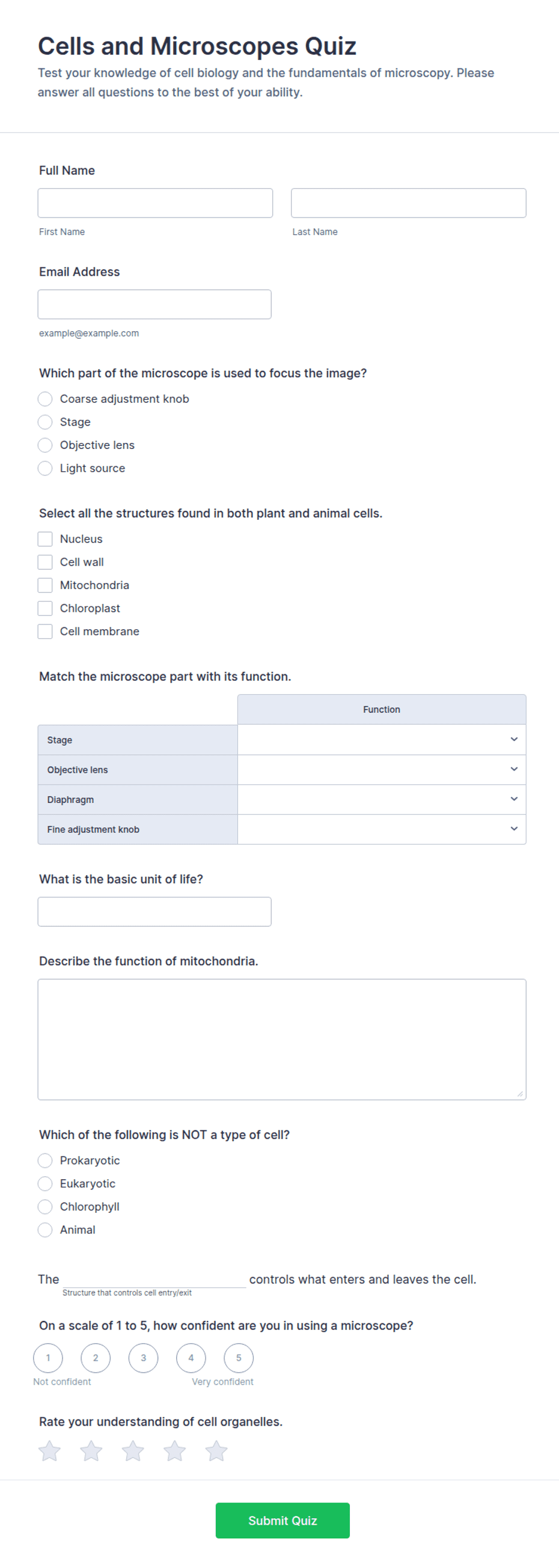 Cells and Microscopes Quiz Form Template | Jotform