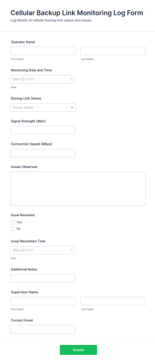 Cellular Backup Link Monitoring Log Form Template